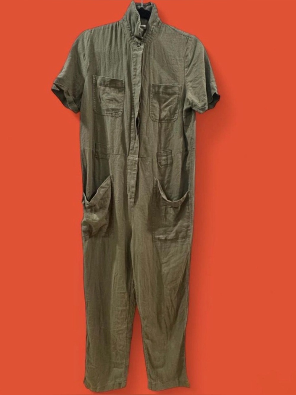 A New Day Olive Green Linen Blend Utility Boiler Jumpsuit Medium